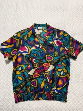Vintage Lauren Lee Abstract Geometric Blouson Top